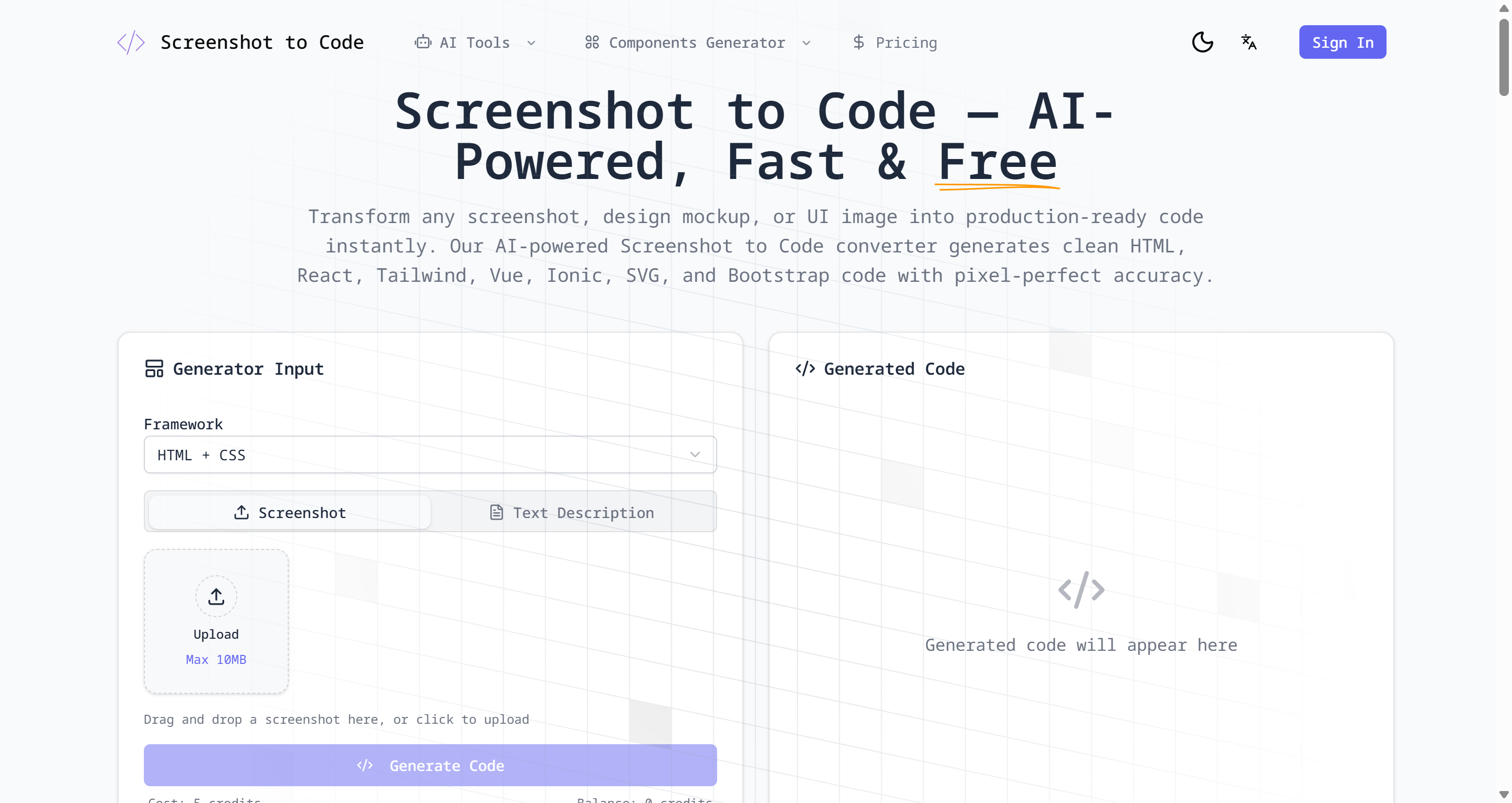 Screenshot to Code - Tools AI Online | Tools AI Online